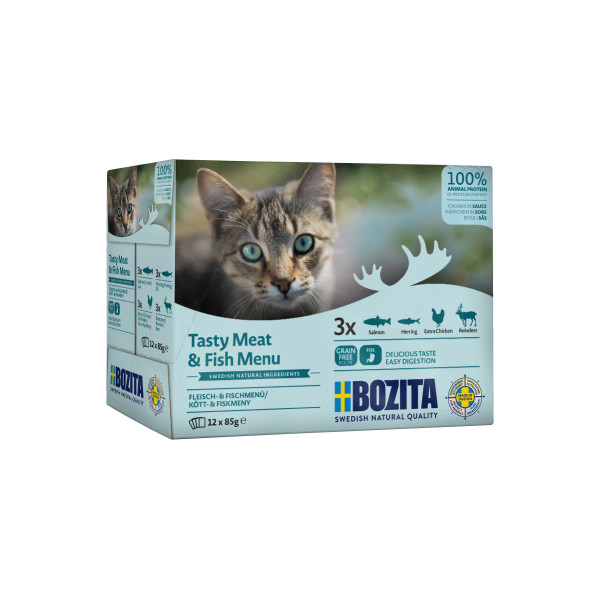 Bozita Bozita vlees & vis multipack natvoer kat 1 tray (12 x 85 g)