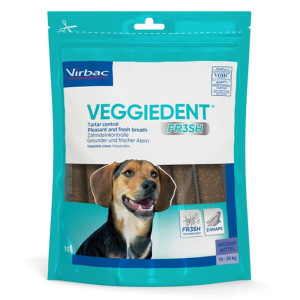 Virbac Veggiedent kauwstrips hond M 10-30kg (15 st). 3 verpakkingen afbeelding