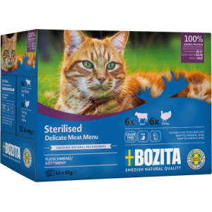 Bozita Indoor & Sterilised vlees stukjes in gelei multipack natvoer kat 12 x 85 g afbeelding