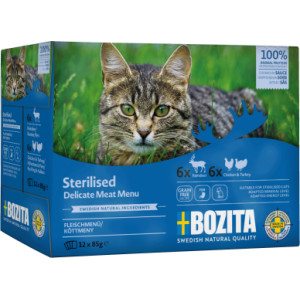 Bozita Indoor & Sterilised vlees stukjes in saus multipack natvoer kat 12 x 85 g