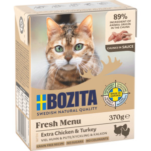 Bozita kip met kalkoen stukjes in saus natvoer kat 12 x 370 g afbeelding