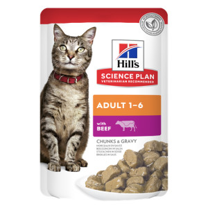 Hill&apos;s Adult nat kattenvoer met rund maaltijdzakje multipack 1 tray (12 x 85 g) afbeelding