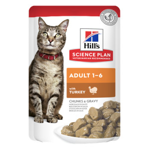 Hill&apos;s Adult nat kattenvoer met kalkoen maaltijdzakje multipack 4 trays (48 x 85 g) afbeelding