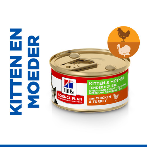 Hill's Kitten & Mother Tender Mousse nat kattenvoer met kip en kalkoen blik