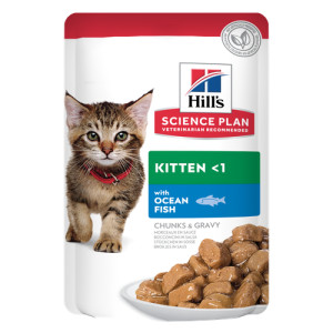 Hill&apos;s Kitten nat kattenvoer met zeevis maaltijdzakje multipack 4 trays (48 x 85 g) afbeelding