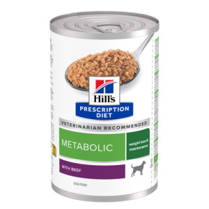 Hill's Prescription Diet Metabolic Weight Management nat hondenvoer met rund blik 1 tray (12 X 370 g)
