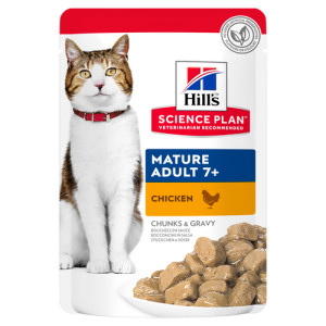 Hill&apos;s Mature Adult 7+ nat kattenvoer met kip maaltijdzakje multipack 2 trays (24 x 85 g) afbeelding