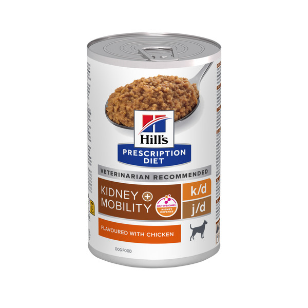 Hill's Hill's Prescription Diet K/D J/D Kidney + Mobility nat hondenvoer met kipsmaak blik 1 tray (12 x 370 g)
