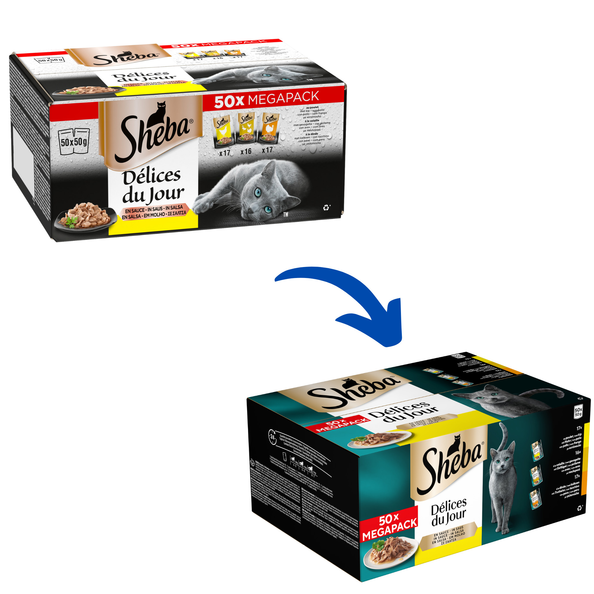 Sheba Délices du Jour met kip, kalkoen en eend in saus natvoer kat (50g)
