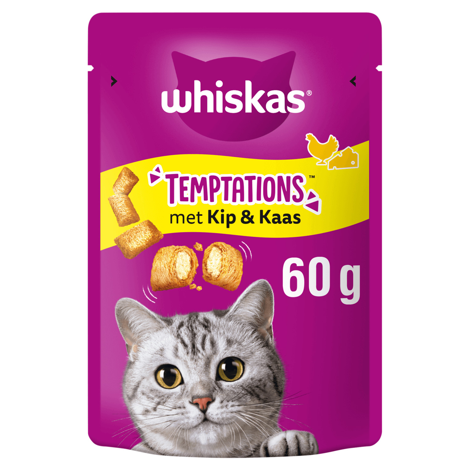 Whiskas Temptations met kip & kaas kattensnacks