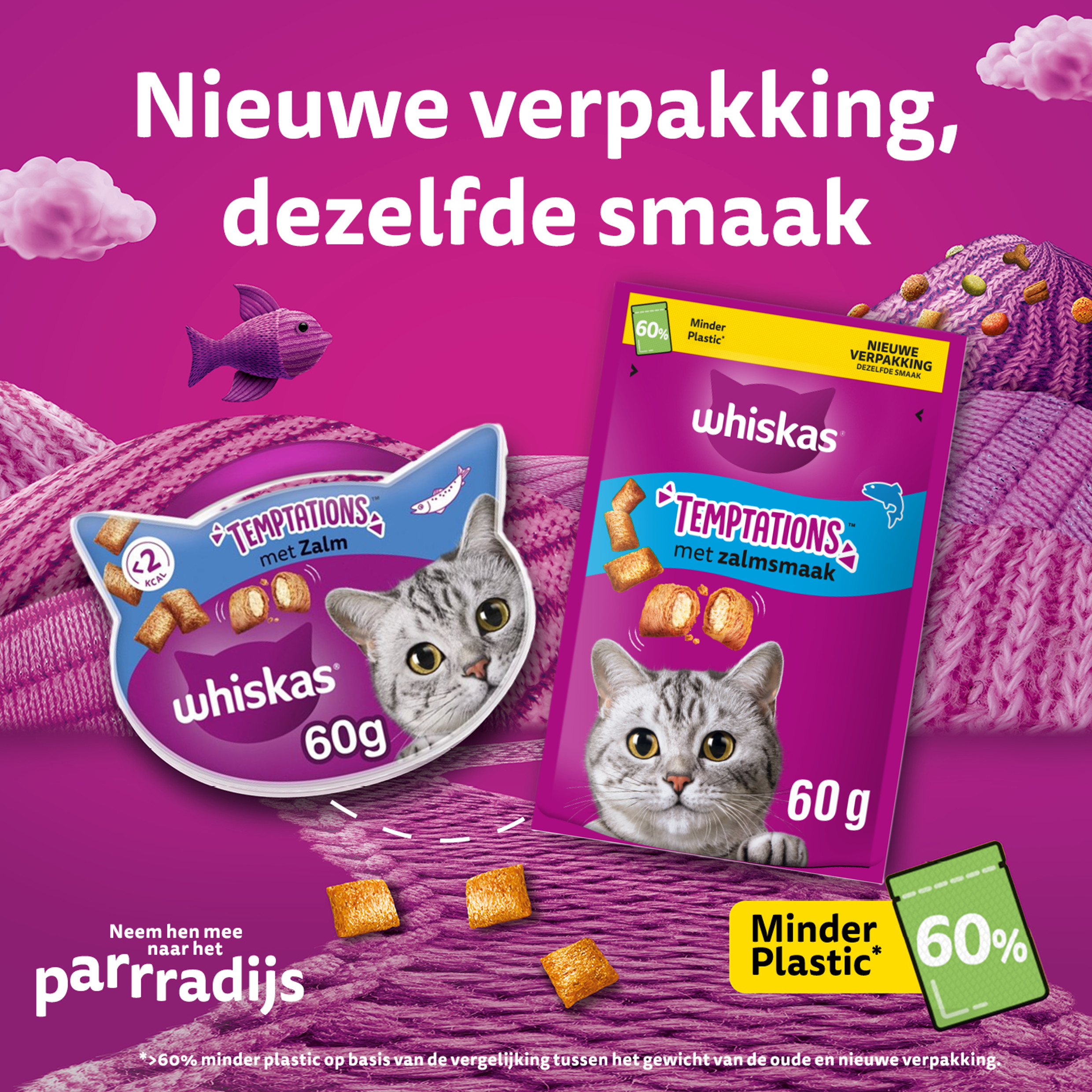 Whiskas Temptations met zalm kattensnacks