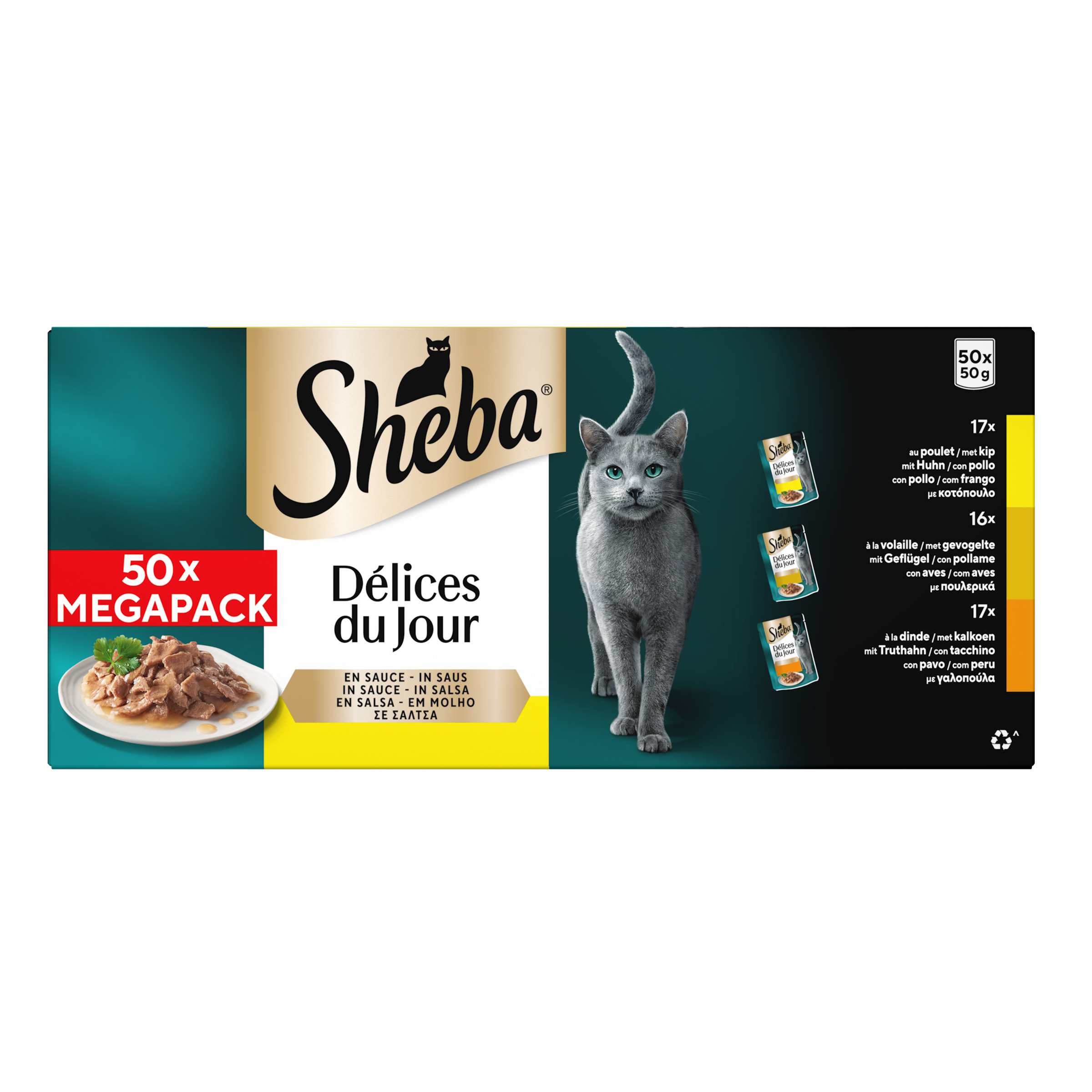 Sheba Délices du Jour met kip, kalkoen en eend in saus natvoer kat (50g)