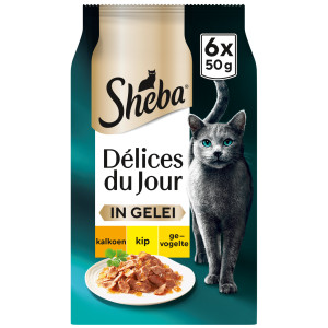 Sheba Délices du Jour met kalkoen, kip en gevogelte in gelei natvoer kat 6 x 50 g afbeelding