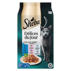 Sheba Délices du Jour met tonijn, zalm en witvis in gelei natvoer kat 1 verpakking