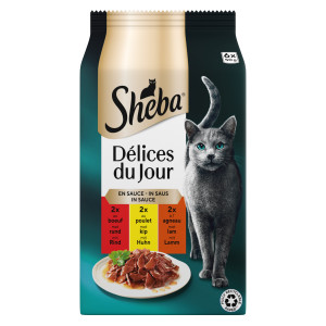 Sheba Délices du Jour met rund, kip en lam in saus natvoer kat 18 x 50 g afbeelding