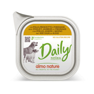 Almo Nature Daily met kip, ham en kaas natvoer hond 64 x 100 g