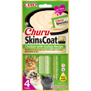 Inaba Churu Skin & Coat met kip en Sint-jakobsschelp kattensnack 12 x 14 g