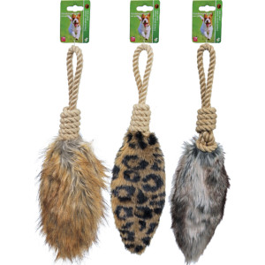 Pluchen staart met touw, crinkle en piep hondenspeelgoed (45 cm) Per stuk