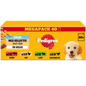 Pedigree Junior Mix Selectie in gelei megapack natvoer hond maaltijdzakjes 1 verpakking (40 x 100 g)