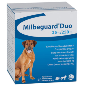 Milbeguard (milbactor) Duo 25/250 mg ontworming grote hond 48 tabletten