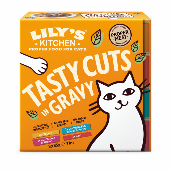 Lily's Kitchen Lily's Kitchen Tasty Cuts in gravy kip, zeevis, kip met zalm, rund natvoer kat 8 x 85 g