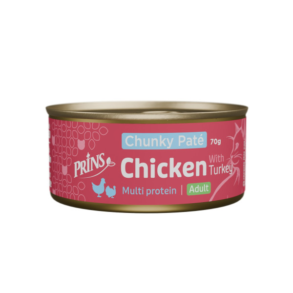Prins Prins Chunky Paté Adult kip met kalkoen natvoer kat 24 x 70 g