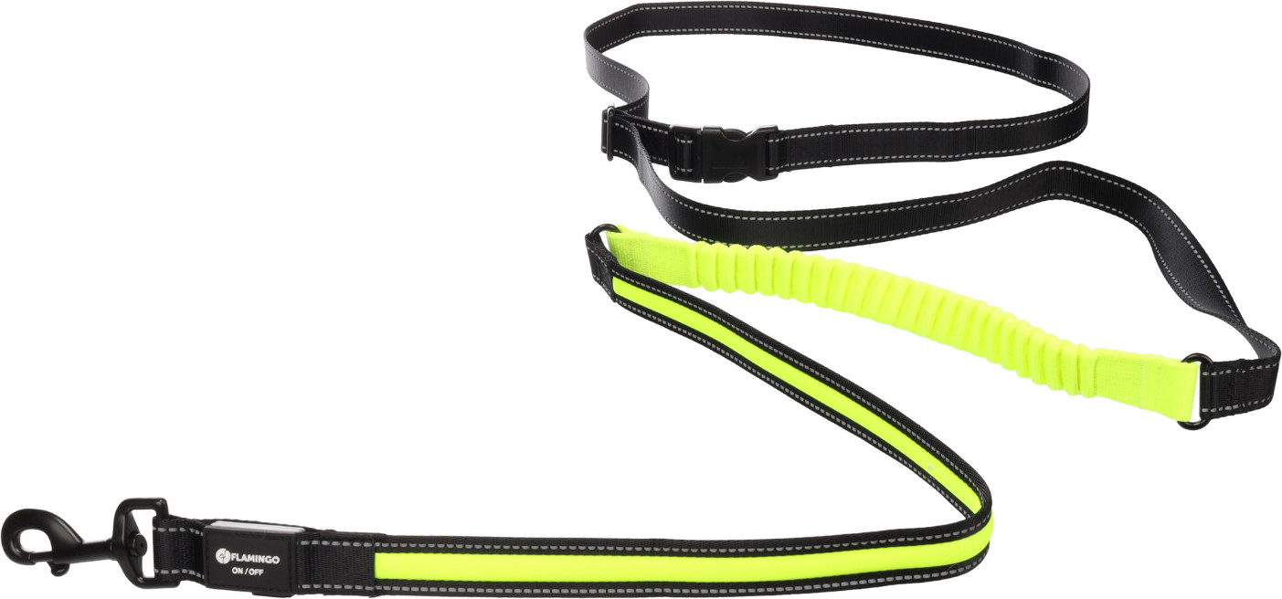 Jogginglijn met heupriem Flitzy zwart/geel (105-175 cm/ 70-160 cm)