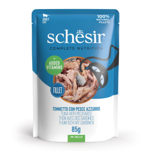 Schesir tonijn met makreel (jelly) natvoer kat (zakjes 85 g) 12 x 85 g