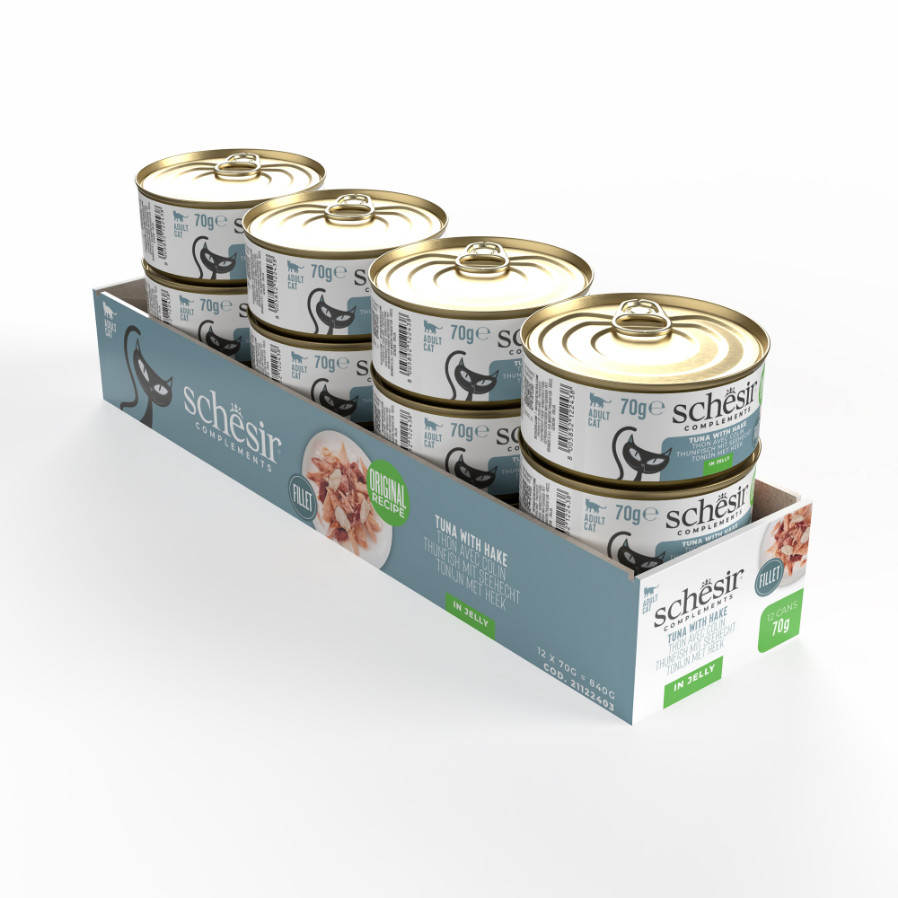 Schesir tonijn met heek (jelly) natvoer kat (blikjes 85 g)