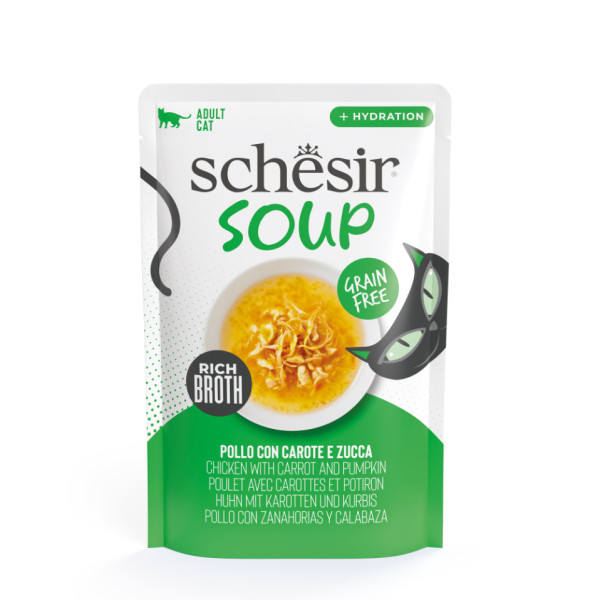 Schesir Schesir Cat Soup kip met wortel en pompoen natvoer kat (zakjes) 1 doos (12 x 40 g)