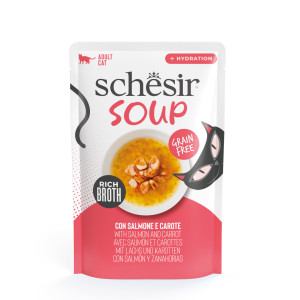 Schesir Cat Soup met zalm en wortel natvoer kat (zakjes) 1 doos (12 x 40 g)