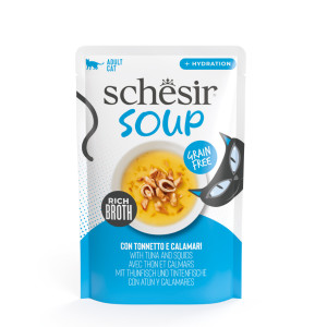 Schesir Cat Soup met tonijn & inktvis natvoer kat (zakjes) 1 doos (12 x 40 g)