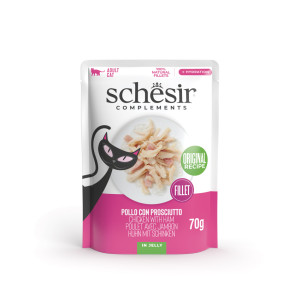Schesir kip met ham (jelly) natvoer kat (zakjes) 1 doos (12 x 70 g)