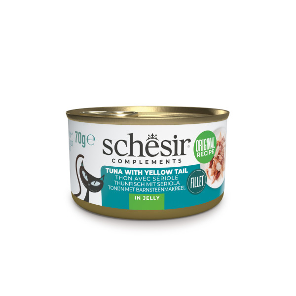 Schesir Schesir tonijn met barnsteenmakreel (jelly) natvoer kat (blikjes) 2 trays (24 x 70 g)