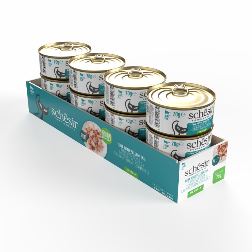 Schesir tonijn met barnsteenmakreel (jelly) natvoer kat (blikjes 85 g)