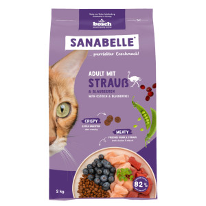 Sanabelle Adult met struisvogel en bosbessen kattenvoer 2 x 8 kg