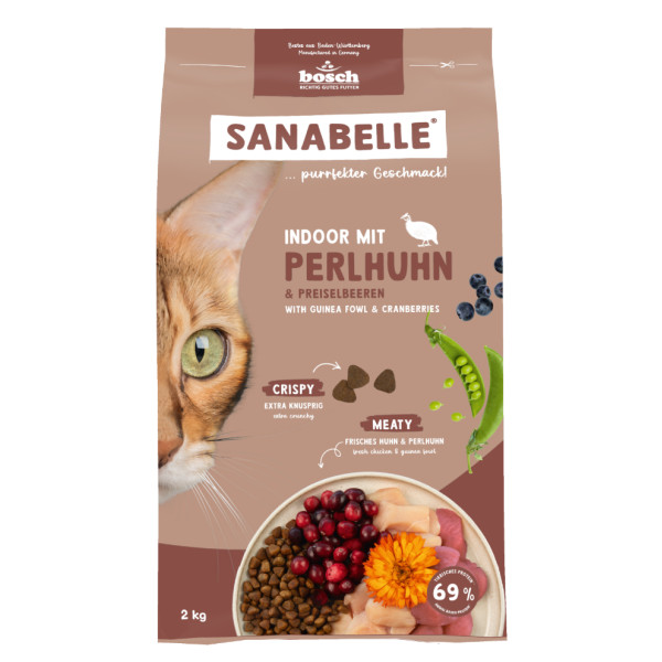 Sanabelle Sanabelle Indoor met parelhoen en cranberries kattenvoer 2 x 8 kg