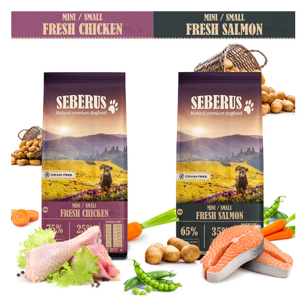 Seberus Seberus Mini/Small hondenvoer probeerpakket 3 kg Mini/Small Fresh Salmon + 3 kg Mini/Small Fresh Chicken
