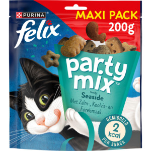 Felix Party Mix Seaside kattensnoep zalm-, koolvis- & forelsmaak maxipack 5 x 200 gr