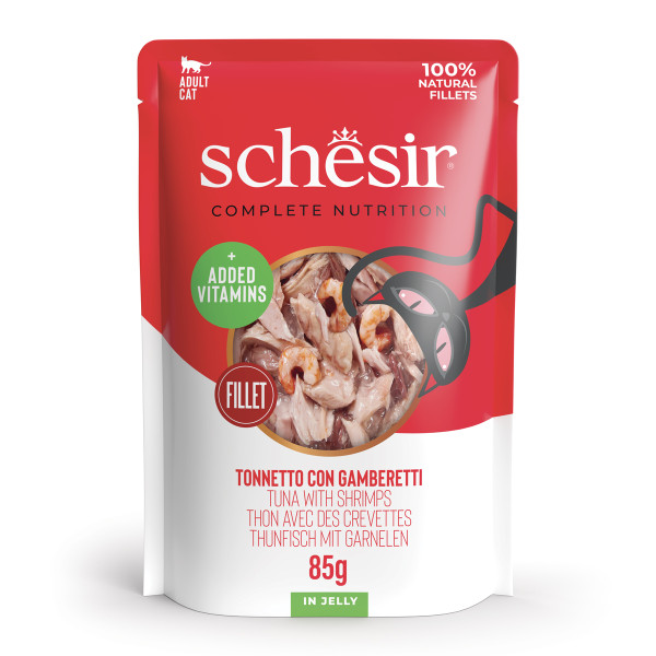 Schesir Schesir tonijn met garnalen (jelly) natvoer kat (zakjes) 1 doos (12 x 85 g)