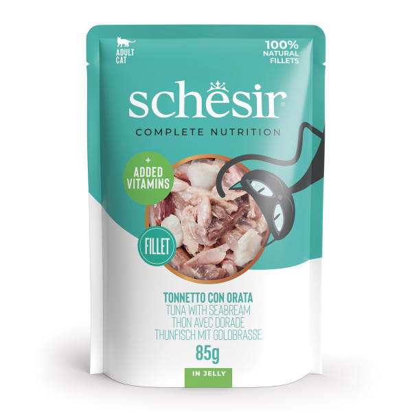 Schesir Schesir tonijn met zeebrasem (jelly) natvoer kat (zakjes) 2 dozen (24 x 85 g)