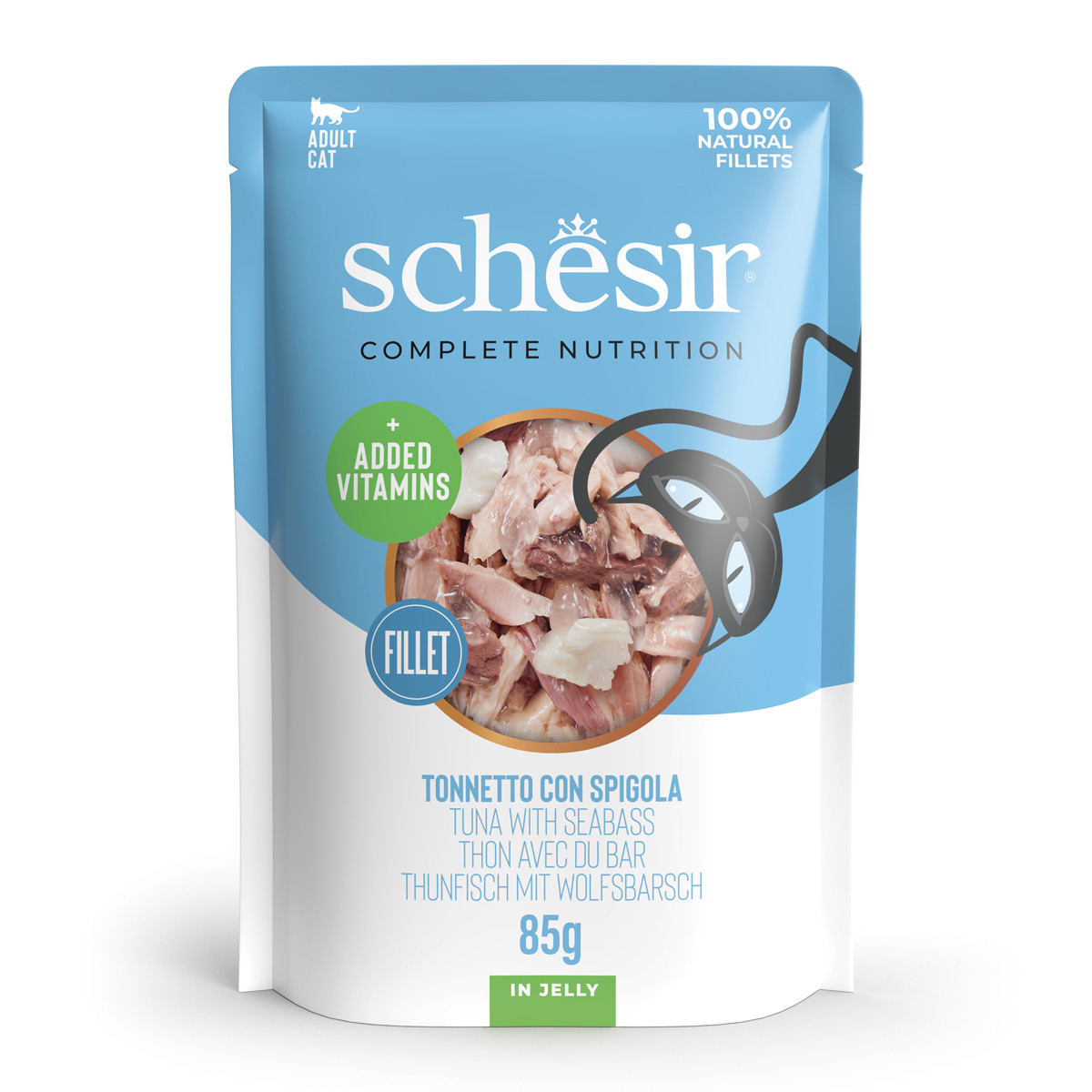 Schesir tonijn met zeebaars (jelly) natvoer kat (zakjes 85 g)