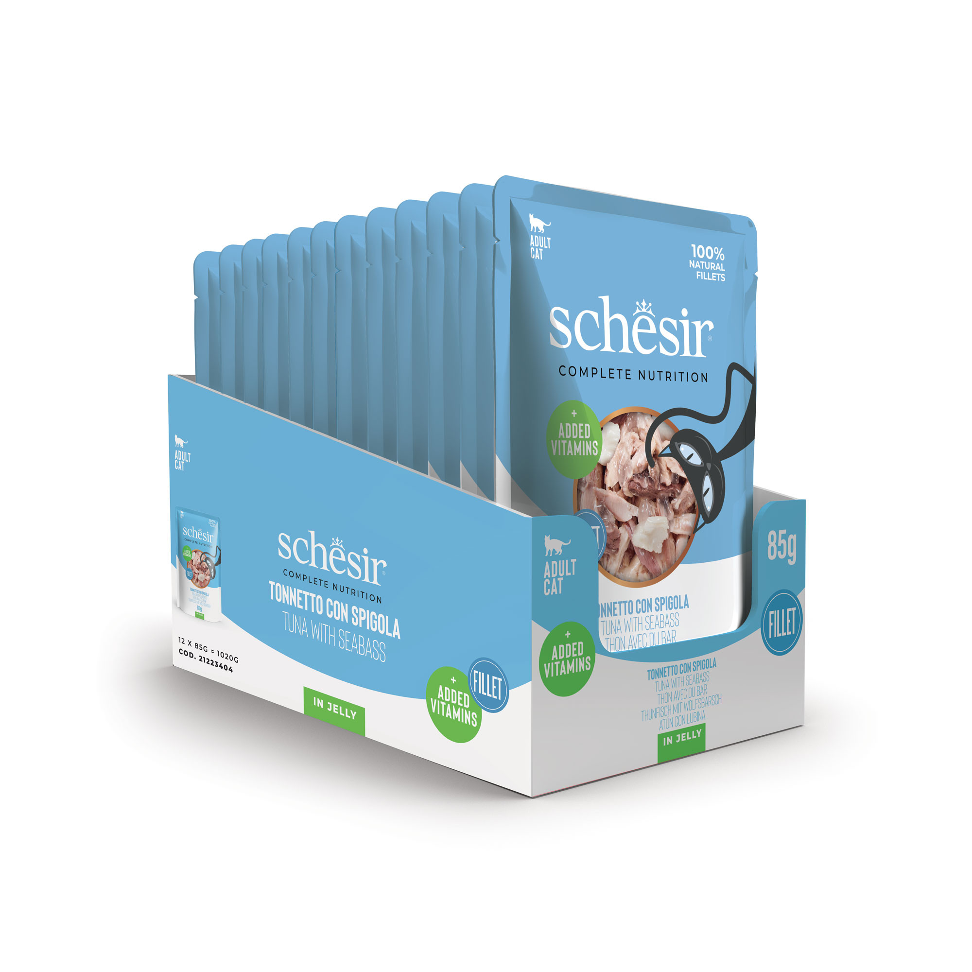 Schesir tonijn met zeebaars (jelly) natvoer kat (zakjes 85 g)