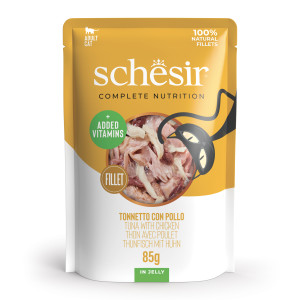 Schesir tonijn met kip (jelly) natvoer kat (zakjes 85 g) 1 doos (12 x 85 g)
