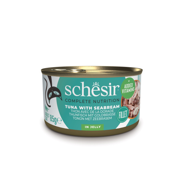 Schesir Schesir tonijn met zeebrasem (jelly) natvoer kat (blikjes) 1 tray (12 x 85 g)