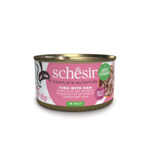 Schesir tonijn met ham (jelly) natvoer kat (blikjes) 2 trays (24 x 85 g) afbeelding
