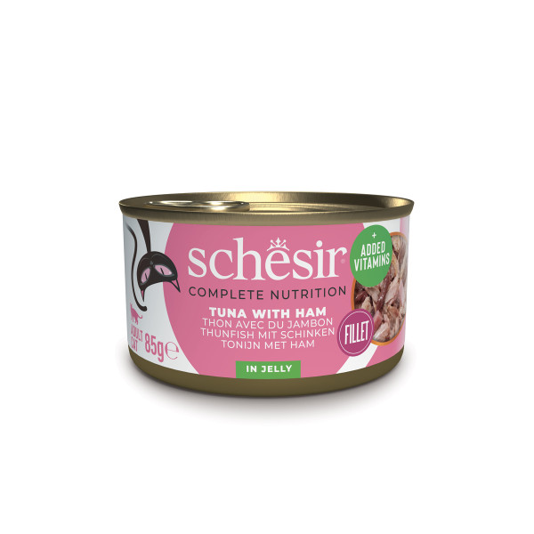 Schesir Schesir tonijn met ham (jelly) natvoer kat (blikjes) 1 tray (12 x 85 g)