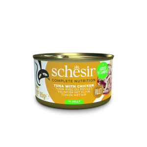 Schesir tonijn met kip (jelly) natvoer kat (blikjes) 2 trays (24 x 85 g)