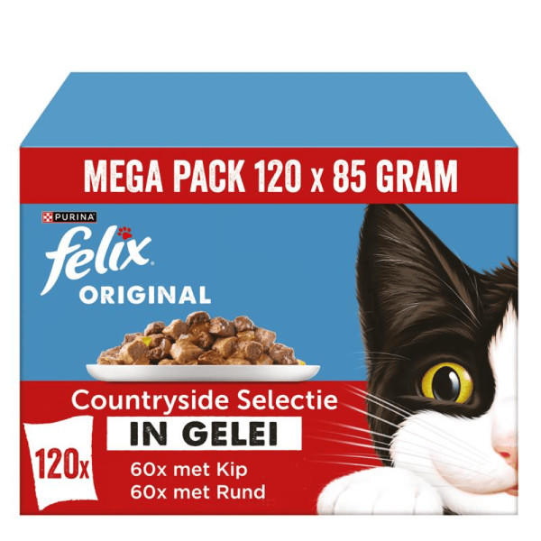 Felix Felix Original Countryside Selectie met kip, rund in gelei natvoer kat (megapack) 1 x (120 x 85 g)