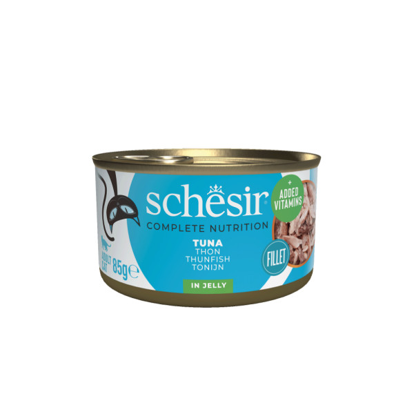 Schesir Schesir tonijn (jelly) natvoer kat (blikjes) 1 tray (12 x 85 g)